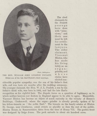 O honorável William John Lydston Poulett, filho mais velho do falecido terceiro casamento de Earl Pouletts de English Photographer