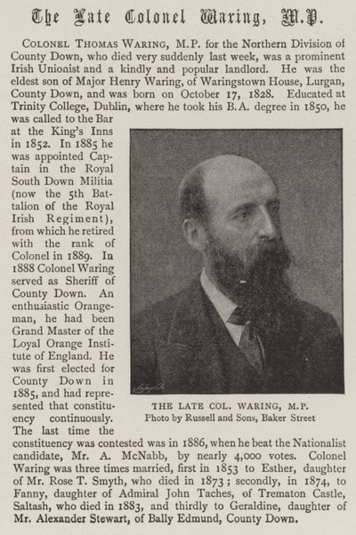 O Late coronel Waring, MP de English Photographer