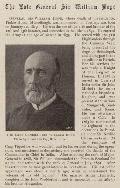 O falecido general Sir William Hope de English Photographer