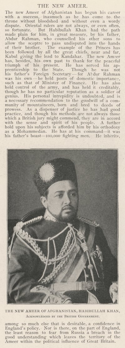 O Novo Ameer do Afeganistão, Habibullah Khan, reconhecido pelo governo britânico de English Photographer
