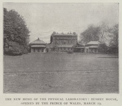 O novo lar do laboratório físico, Bushey House, inaugurado pelo Príncipe de Gales, 19 de março de English Photographer