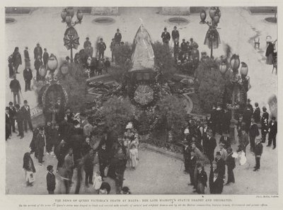 A notícia da morte da rainha Victorias em Malta, sua estátua de Majesty tarde drapeado e decorado de English Photographer