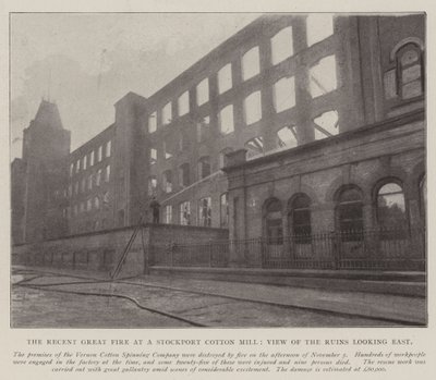 O Grande Incêndio Recente em um Moinho de Algodão Stockport, Vista das Ruínas olhando para o Leste de English Photographer