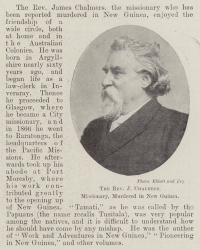 O reverendo J Chalmers, missionário, assassinado na Nova Guiné, em abril de 1901 de English Photographer