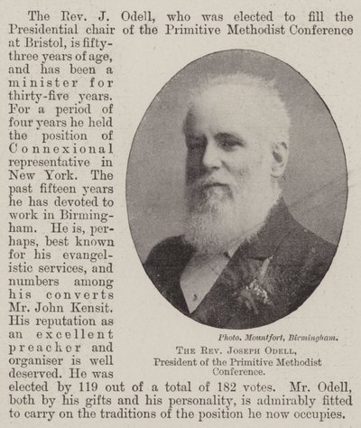 O Reverendo Joseph Odell, Presidente da Conferência Metodista Primitiva de English Photographer