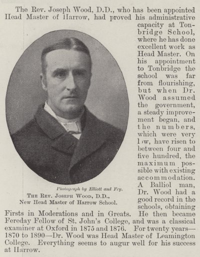 O Reverendo Joseph Wood, DD, Novo Diretor da Escola de Harrow de English Photographer