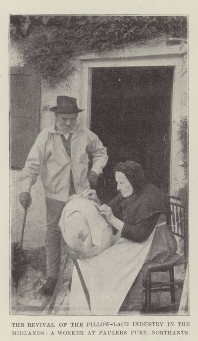 O Renascimento da Indústria de Rendas de Almofadas nas Midlands, um trabalhador na Paulers Pury, Northants de English Photographer