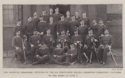 Os prisioneiros do Roodeval, oficiais da 4ª Milícia de Derbyshire (Sherwood Foresters) capturados pelos Boers em 7 de junho de English Photographer