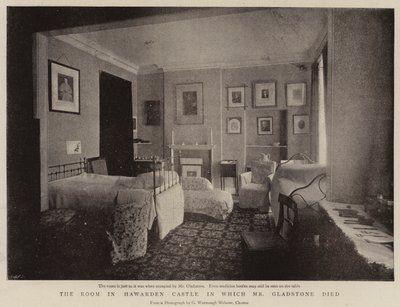 O quarto no castelo de Hawarden em que o Sr. Gladstone morreu de English Photographer
