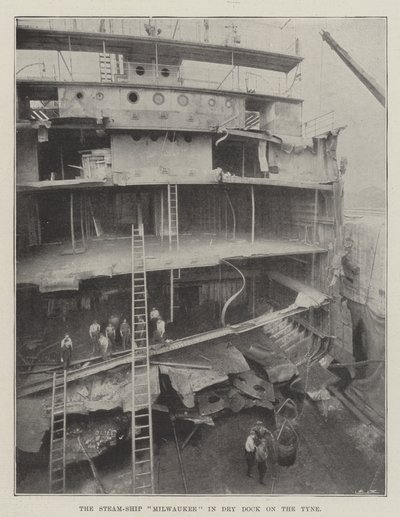 O navio a vapor Milwaukee em Dry Dock no Tyne de English Photographer