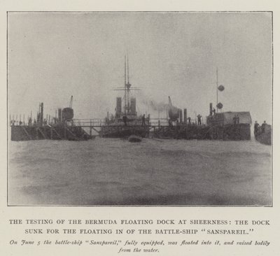 O Teste da Doca Flutuante das Bermudas em Sheerness, o Dique afundado para a Flutuação do Navio de Batalha de Sanspareil de English Photographer