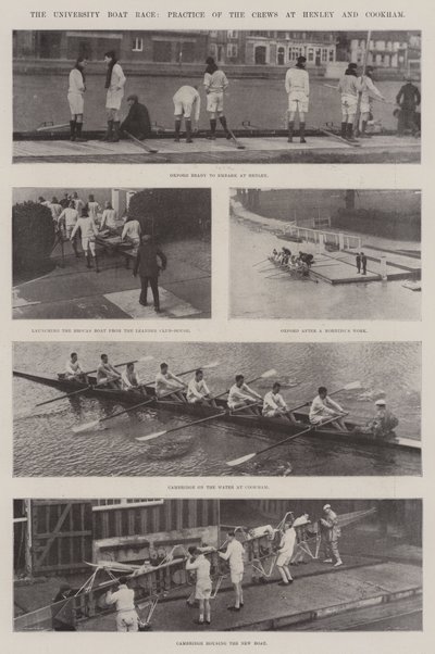 A corrida de barcos da universidade, prática das tripulações em Henley e Cookham de English Photographer