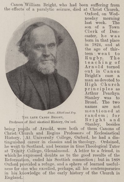O falecido Canon Bright, professor de História Eclesiástica, Oxford de English Photographer