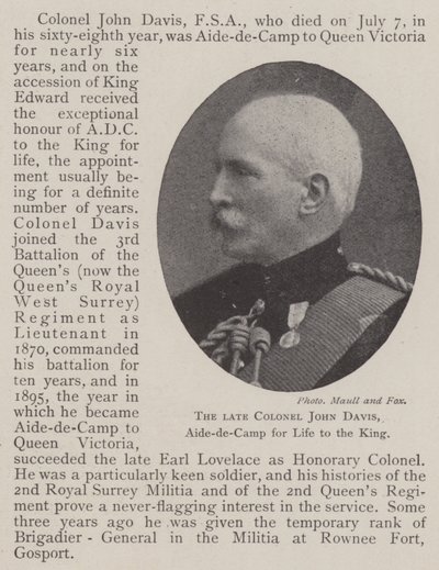 O falecido coronel John Davis, ajudante de vida para o rei de English Photographer