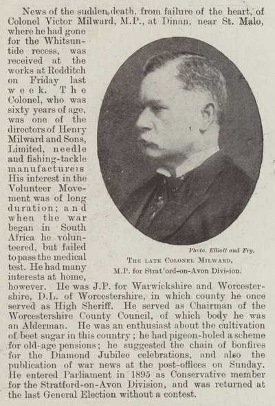 O falecido Coronel Milward, MP da Divisão Stratford-on-Avon de English Photographer