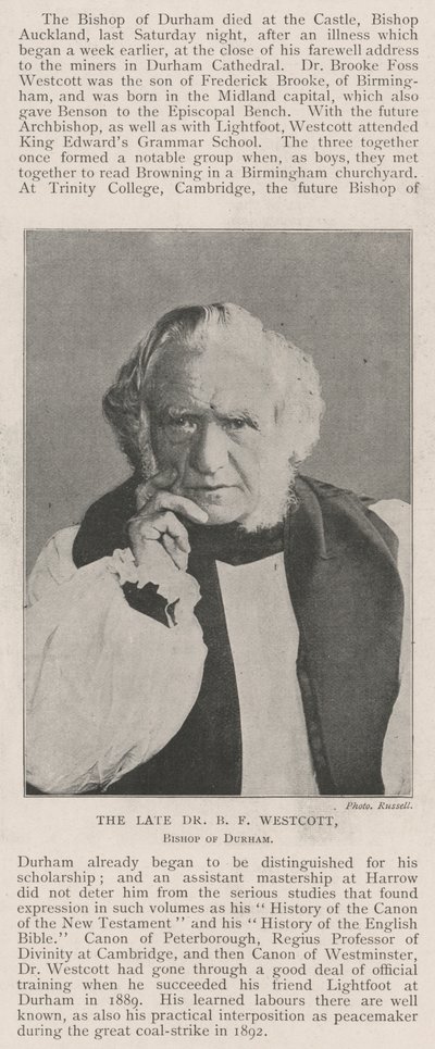 O falecido Dr. BF Westcott, Bispo de Durham de English Photographer