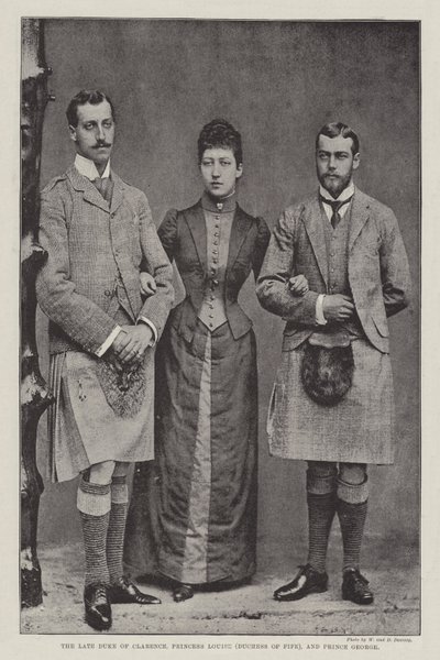 O falecido duque de Clarence, a princesa Louise (duquesa de Fife) e o príncipe George de English Photographer