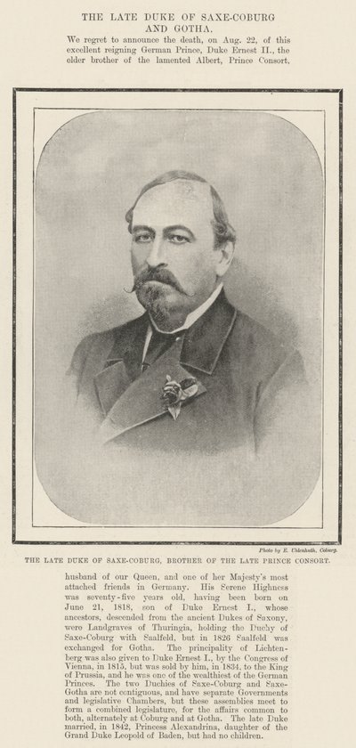 O falecido duque de Saxe-Coburg, irmão do falecido príncipe consorte de English Photographer