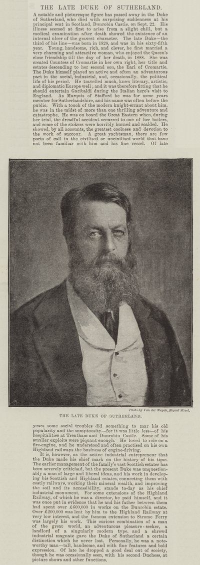 O falecido duque de Sutherland de English Photographer