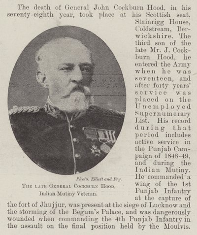 O falecido General Cockburn Hood, Indian Mutiny Veteran de English Photographer