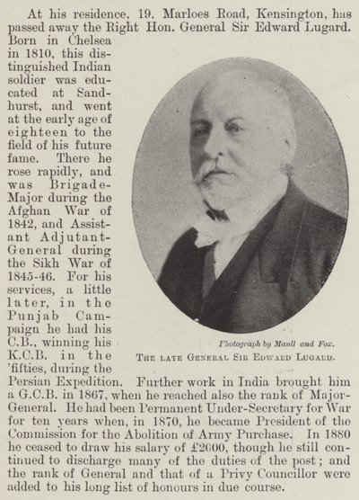 O falecido general Sir Edward Lugard de English Photographer