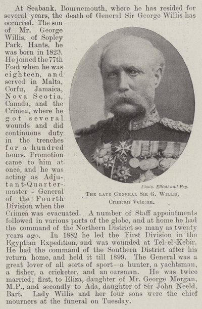 O falecido general Sir G Willis, veterano da Crimeia de English Photographer