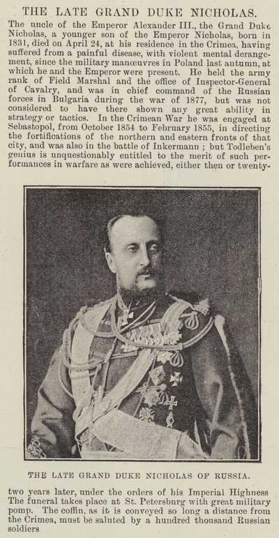 O falecido grão-duque Nicolau da Rússia de English Photographer