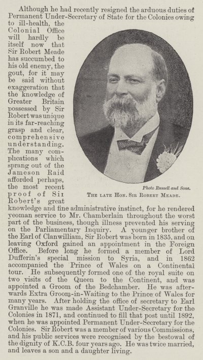 O falecido honorável Sir Robert Meade de English Photographer