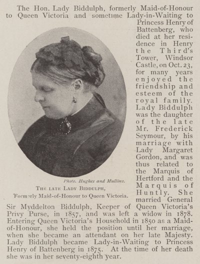 A falecida lady Biddulph, anteriormente empregada de honra da rainha Victoria de English Photographer