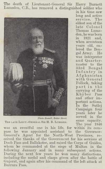O falecido tenente-general Sir HB Lumsden de English Photographer