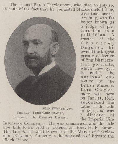 O falecido Lord Cheylesmore, depositário do legado de Chantrey de English Photographer