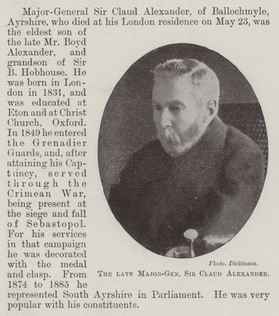 O falecido major-general Sir Claud Alexander de English Photographer