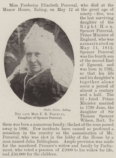 A falecida Miss FE Perceval, filha de Spencer Perceval de English Photographer