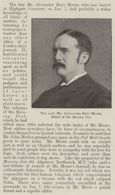 O falecido Sr. Alexander Keys Moore, Editor do Morning Post de English Photographer