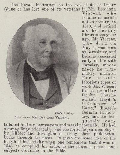 O falecido Sr. Benjamin Vincent de English Photographer