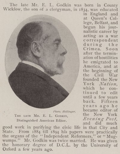 O falecido Sr. EL Godkin, Distinguished American Editor de English Photographer
