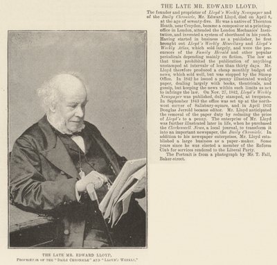 O falecido Sr. Edward Lloyd, proprietário do Daily Chronicle e do Lloyds Weekly de English Photographer