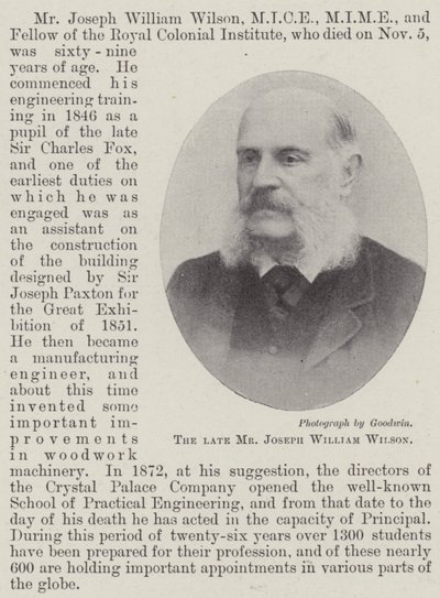 O falecido Sr. Joseph William Wilson de English Photographer