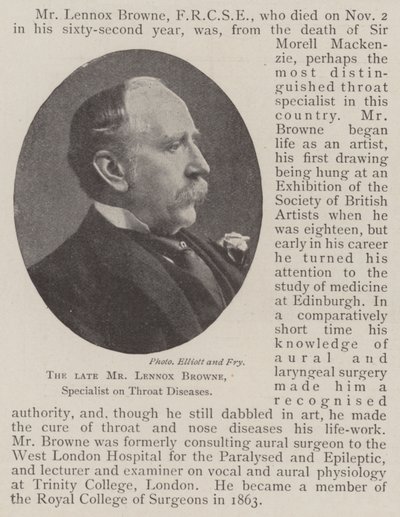 O falecido Sr. Lennox Browne, Especialista em Doenças da Garganta de English Photographer
