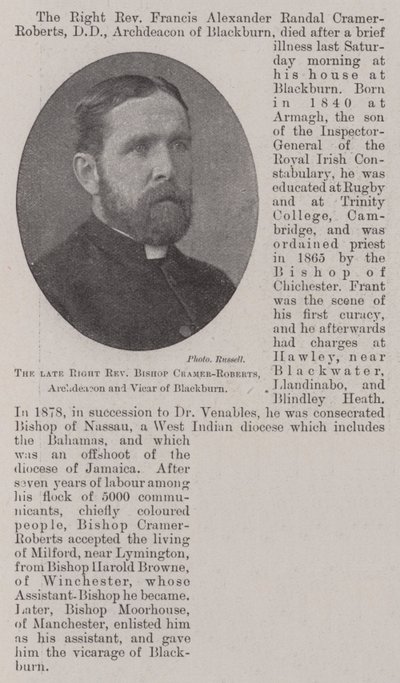 O falecido reverendo Bispo Cramer-Roberts, arquidiácono e vigário de Blackburn de English Photographer