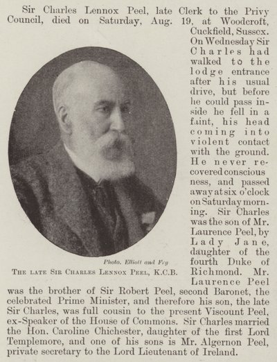 O falecido Sir Charles Lennox Peel, KCB de English Photographer