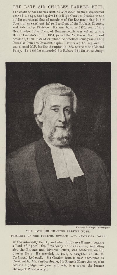 O falecido Sir Charles Parker Butt, Presidente da Probate, Divórcio e Tribunal do Almirantado de English Photographer