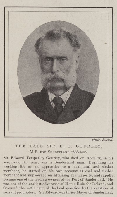 O falecido Sir ET Gourley, MP para Sunderland 1868-1900 de English Photographer