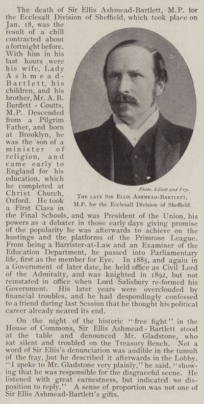 O falecido Sir Ellis Ashmead-Bartlett, parlamentar da Divisão Ecclesall de Sheffield de English Photographer