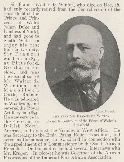 O falecido Sir Francis de Winton, ex-controlador do Príncipe de Waless Household de English Photographer