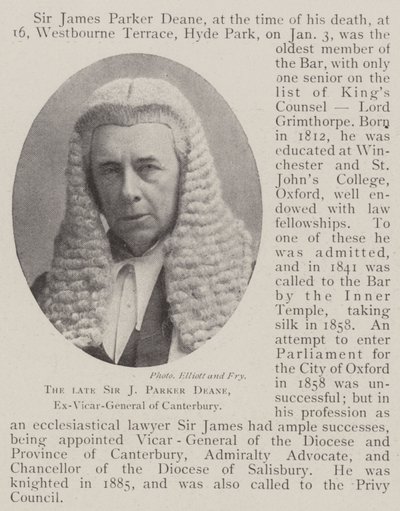 O falecido Sir J Parker Deane, ex-vigário-geral de Canterbury de English Photographer