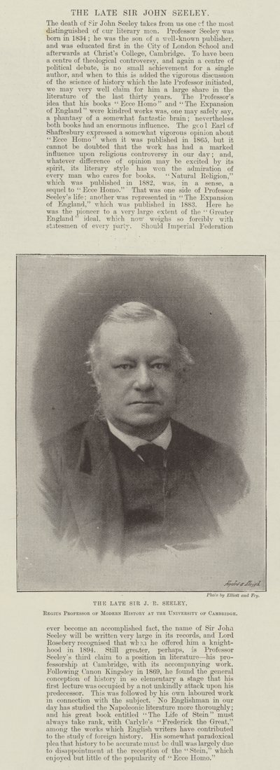 O falecido Sir JR Seeley, professor de História Moderna na Universidade de Cambridge de English Photographer