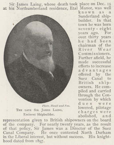 O falecido Sir James Laing, eminente construtor naval de English Photographer