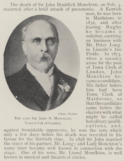O falecido Sir John B Monckton, secretário municipal de Londres de English Photographer