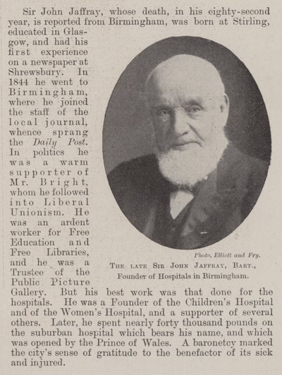 O falecido Sir John Jaffray, Baronet, fundador de hospitais em Birmingham de English Photographer